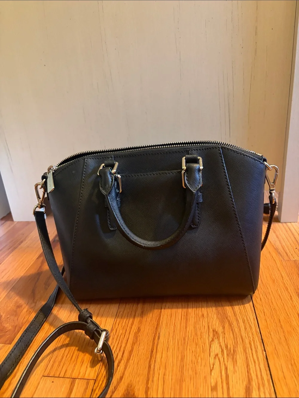 Michael Kors Black Saffiano Leather Satchel with Gold Hardware